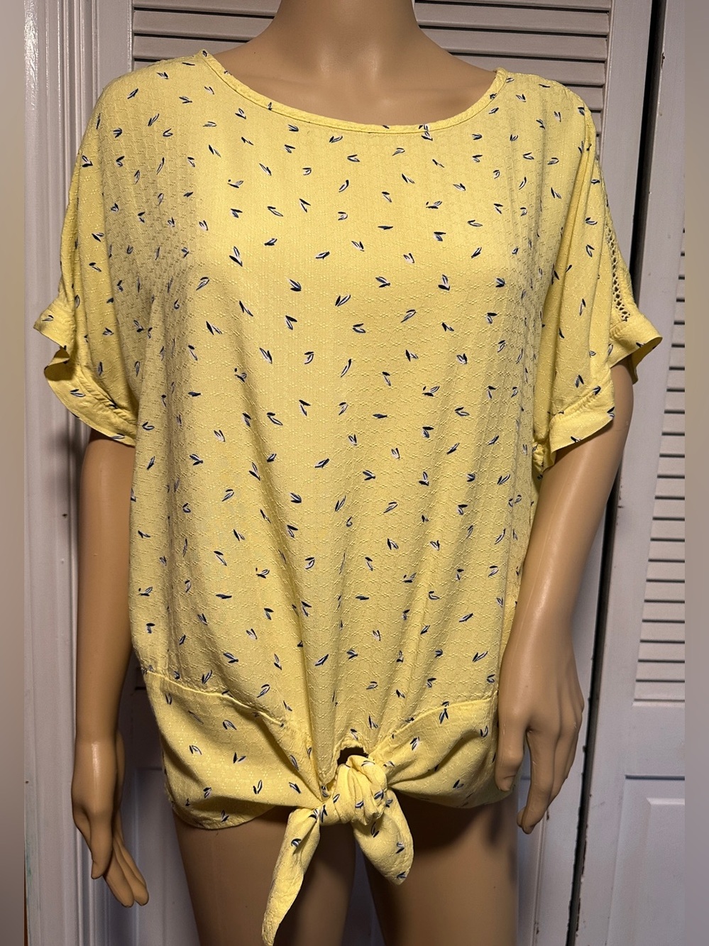 Buffalo David Bitton Boho Yellow Tie-Front Short Sleeve Blouse L